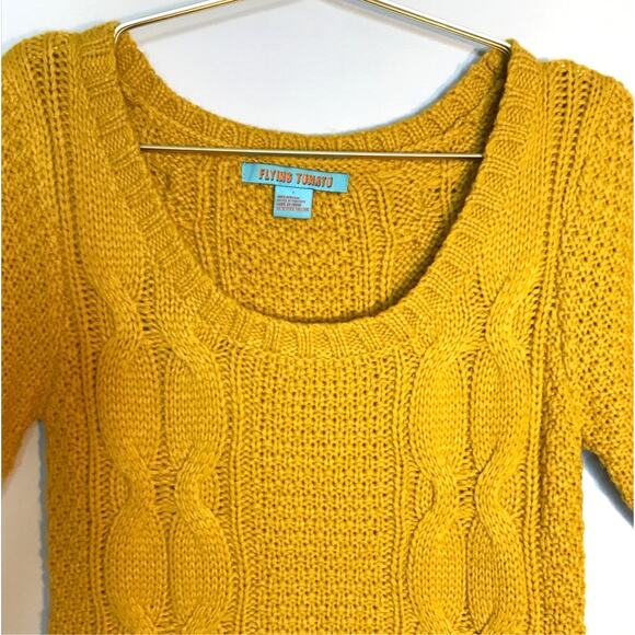 Flying Tomato Mustard Yellow Cable Knit Short Sleeve Sweater L - Picture 3 of 7
